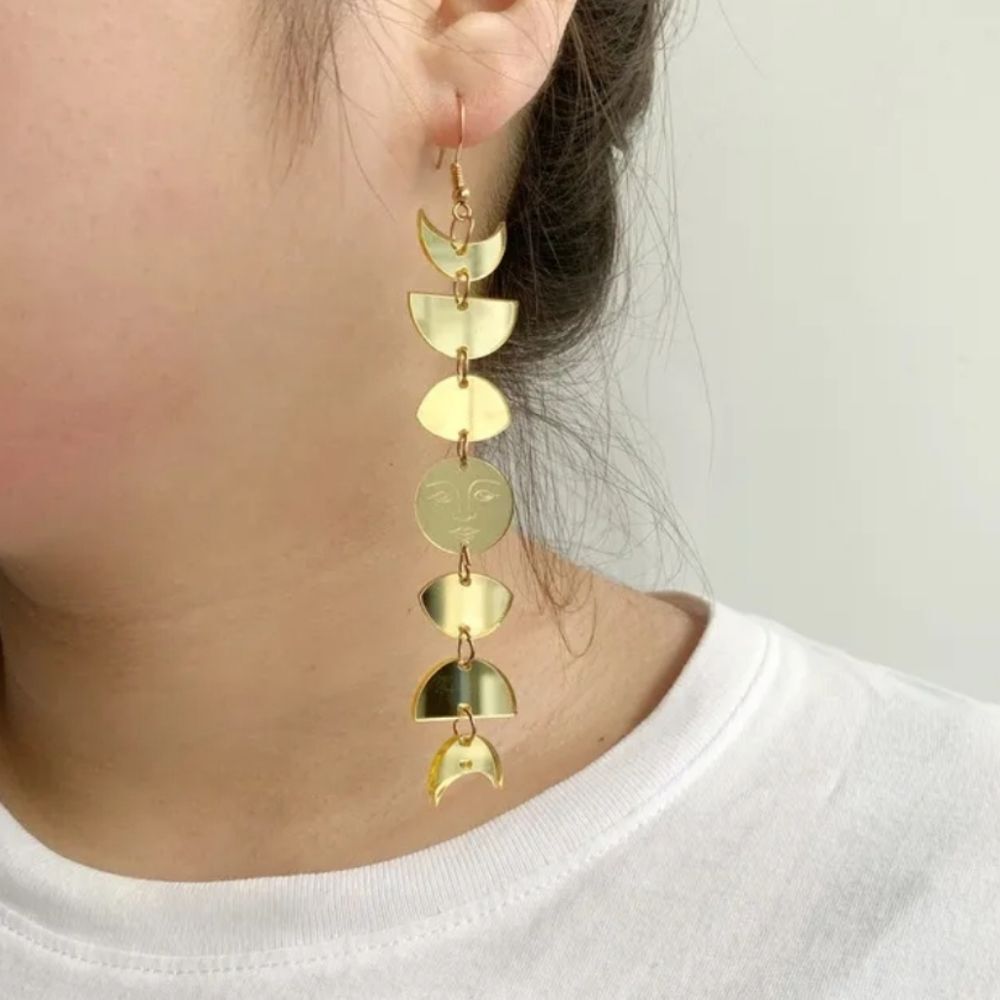 NWOT acrylic mirrored moon phase earrings